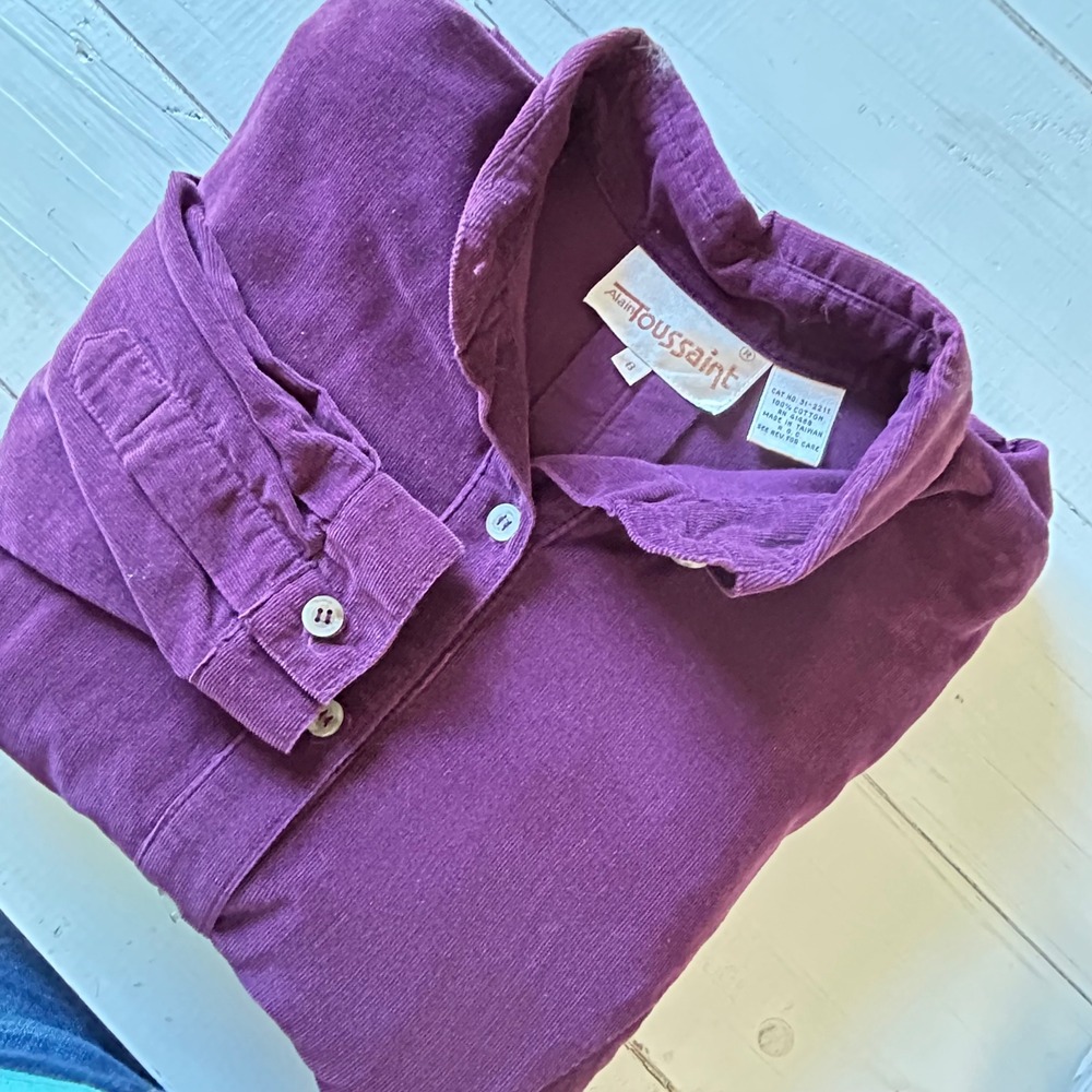 Alain Toussaint Vintage Maroon Corduroy Button Front Dress Long Sleeve  Size‎ 8